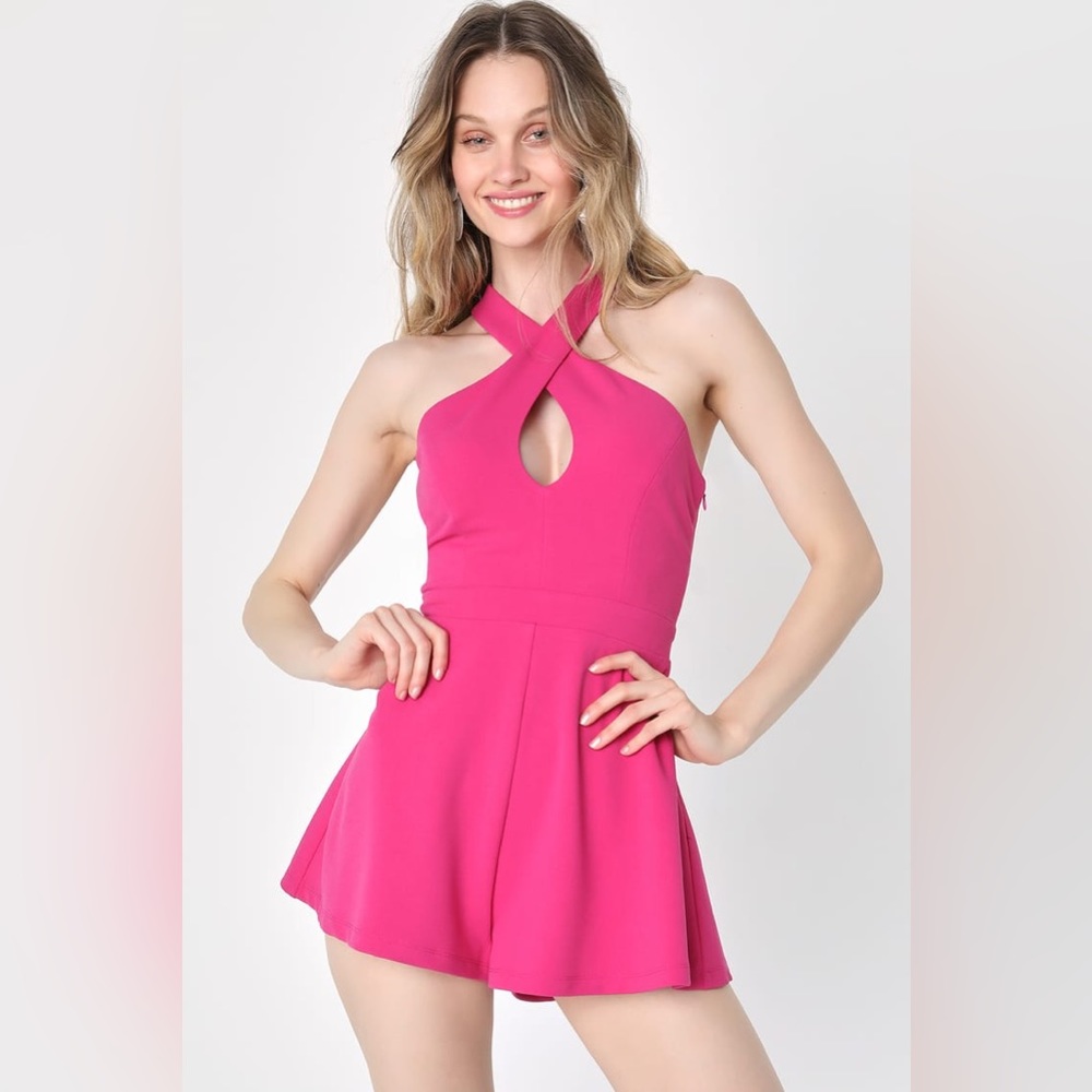 Best Dressed Babe Magenta Cross-Front Sleeveless Romper